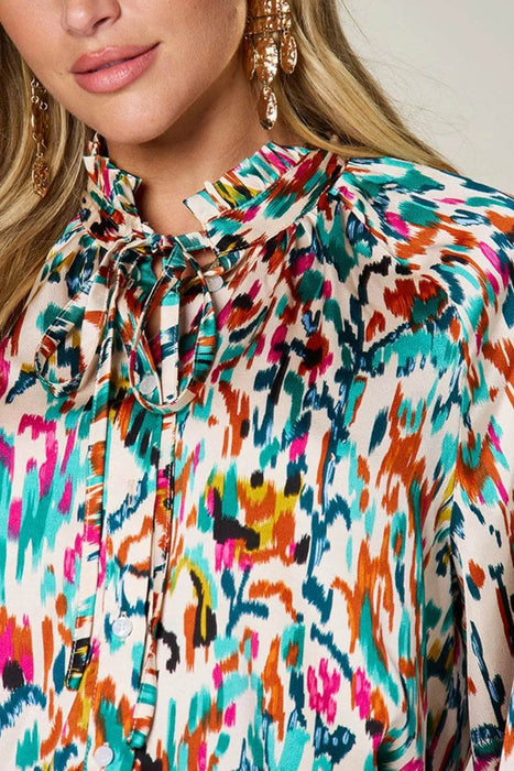 Double Take Full Size Printed Button Up Long Sleeve Shirt - Byyde