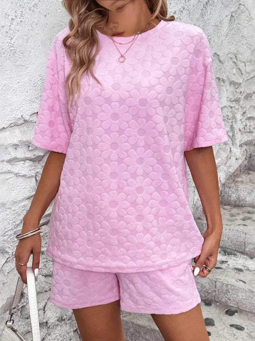 Flower Round Neck Top and Shorts Lounge Set - Byyde