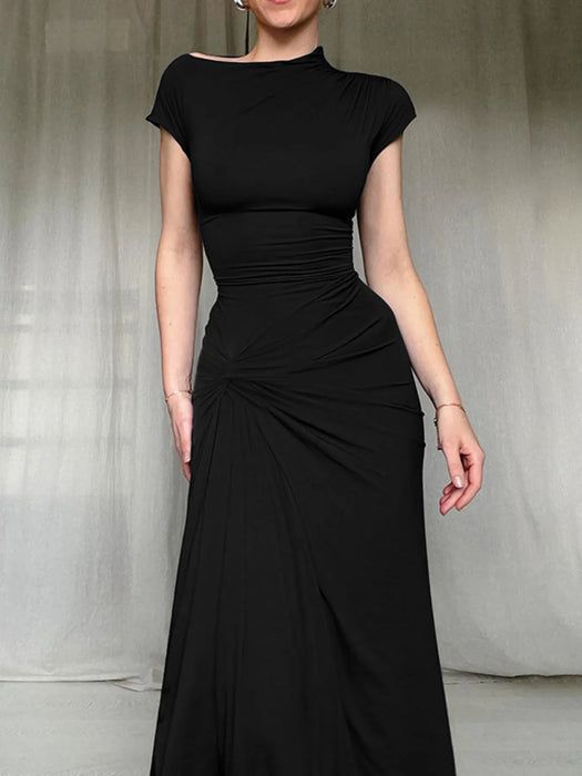 Ruched Slit Cap Sleeve Maxi Dress - Byyde