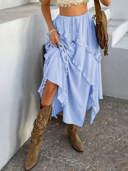Devine Slit Drawstring Ruffled Skirt - Byyde