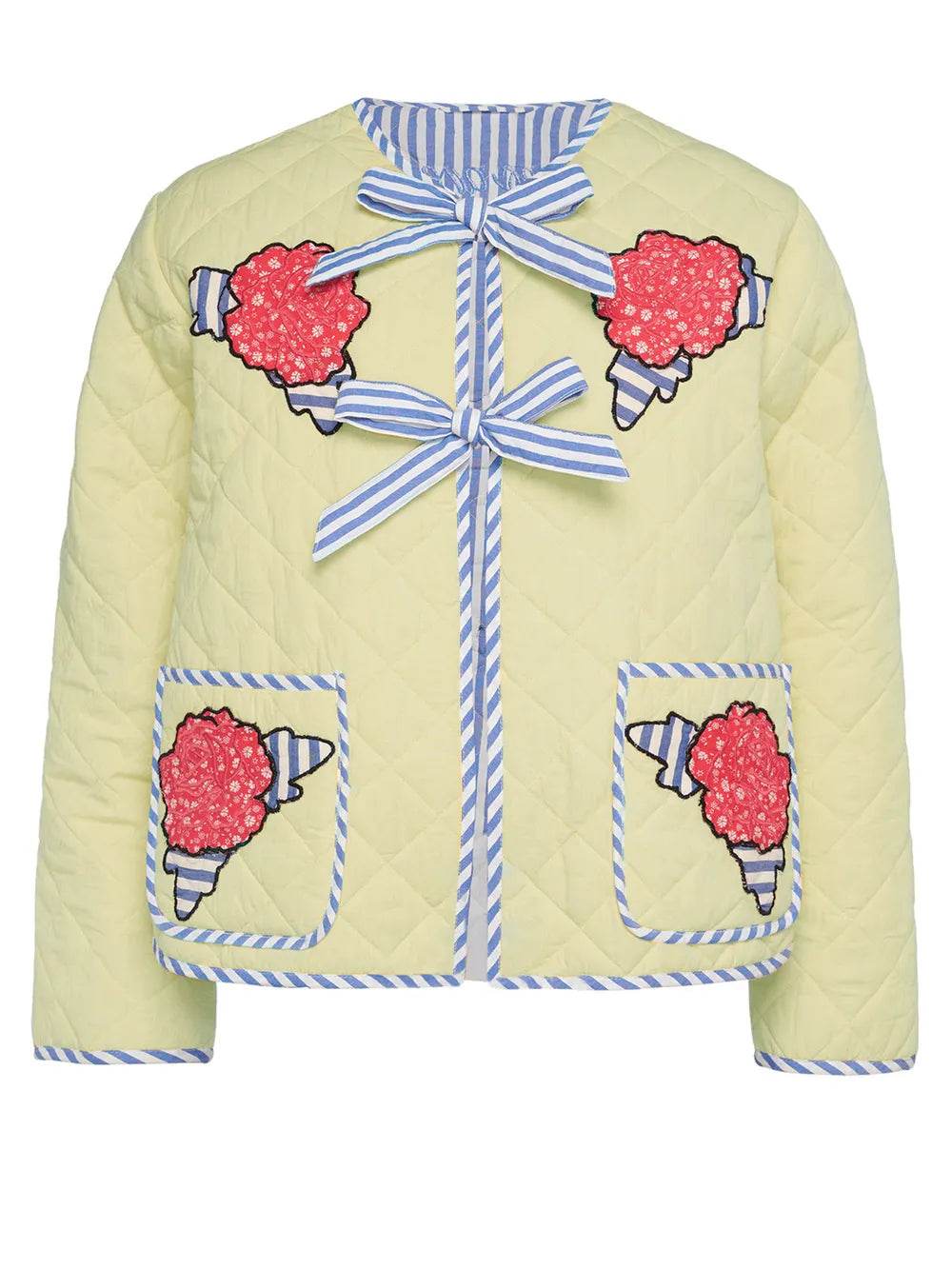 Embroidered Flower Tied Long Sleeve Winter Coat - Byyde