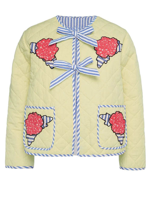 Embroidered Flower Tied Long Sleeve Winter Coat - Byyde
