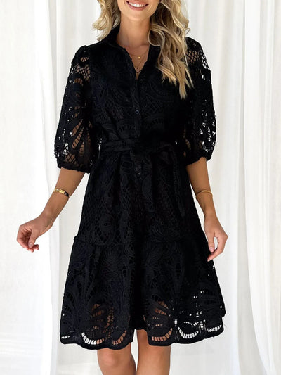 Lace Tie Waist Half Sleeve Dress - Byyde