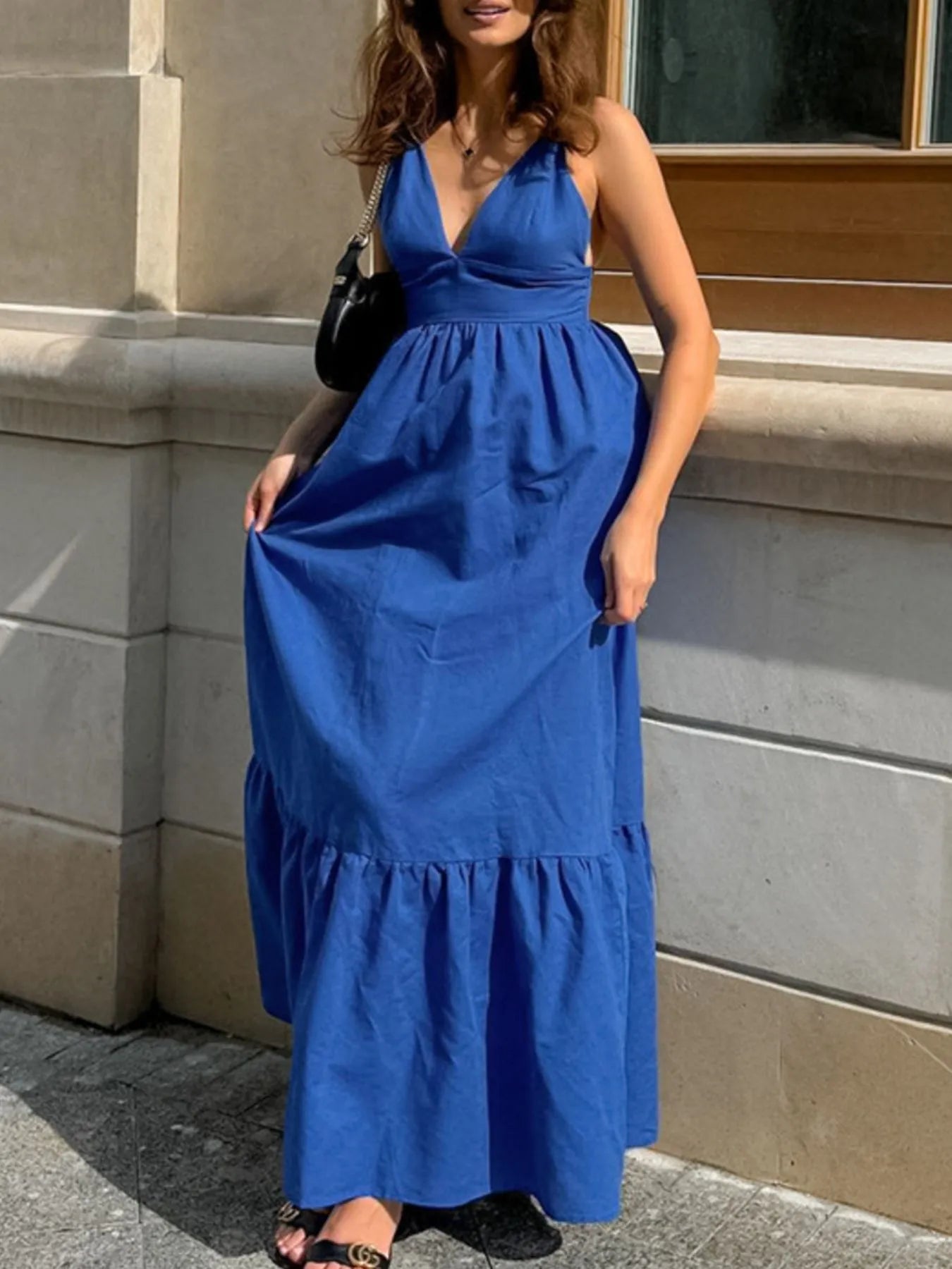 V-Neck Tiered Maxi Cami Dress - Byyde