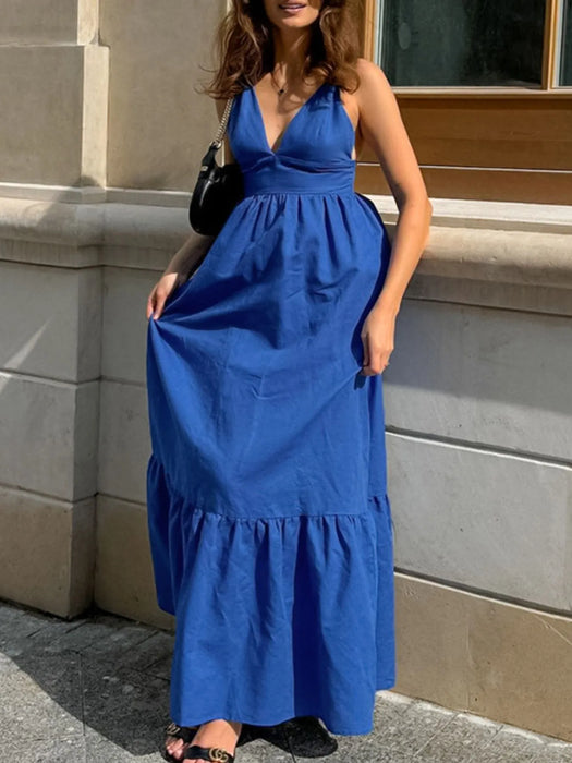V-Neck Tiered Maxi Cami Dress - Byyde