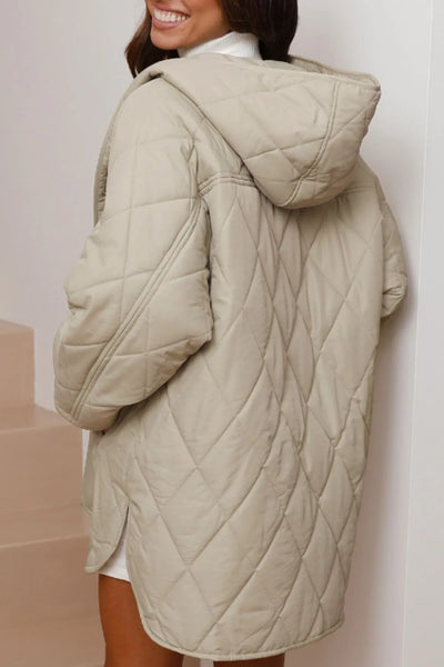 Snap Down Long Sleeve Quilted Winter Coat - Byyde