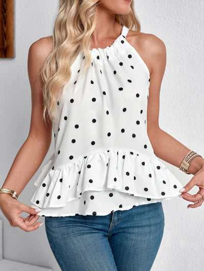 Ruffled Printed Halter Neck Cami Top - Byyde