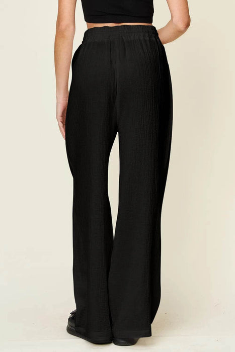 Double Take Full Size Texture Drawstring Wide Leg Pants - Byyde