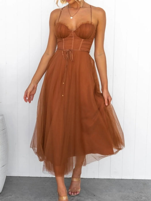 Sweetheart Neck Tulle Midi Dress - Byyde