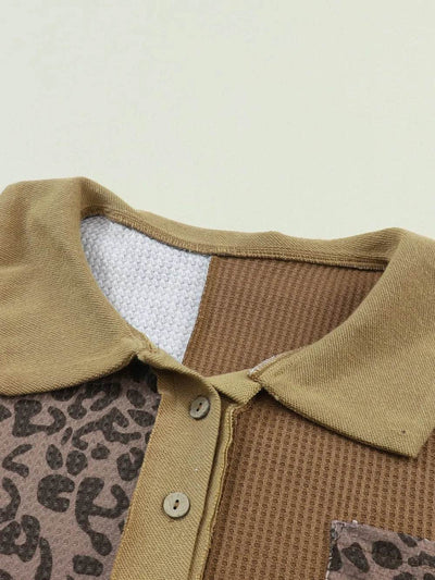 Half Button Leopard Collared Neck Blouse - Byyde