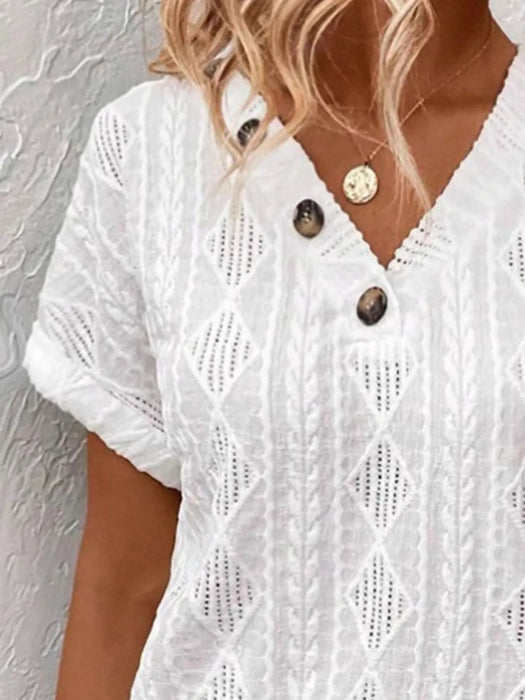 Textured V-Neck Short Sleeve Top - Byyde