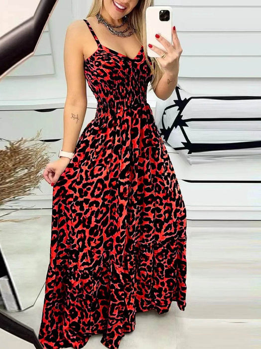 Full Size Leopard Print Spaghetti Strap Maxi Dress Plus Size - Byyde