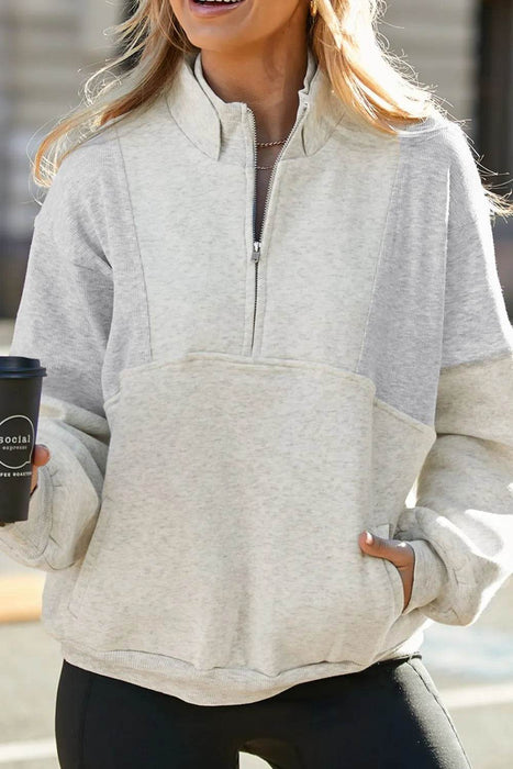 Half Zip Drop Shoulder Long Sleeve Sweatshirt - Byyde