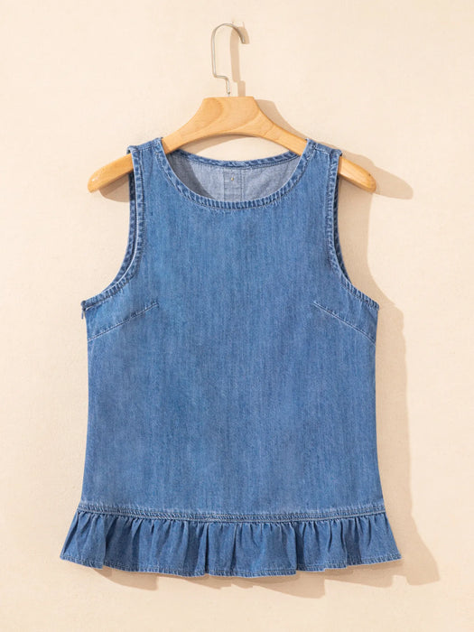 Sleeveless Ruffle Hem Denim Tank Top - Byyde