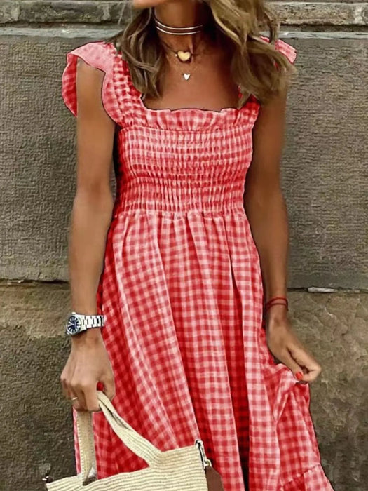 Smocked Gingham Maxi Dress with Ruffle Straps - Byyde