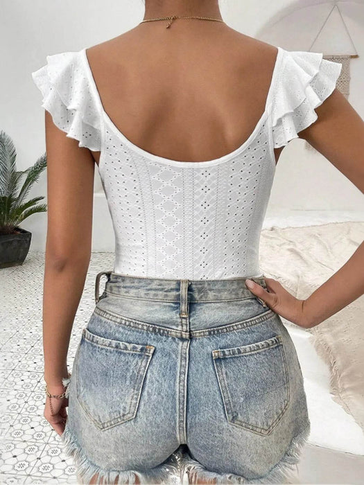 Eyelet Lace Ruffled Corset Bodysuit - Byyde