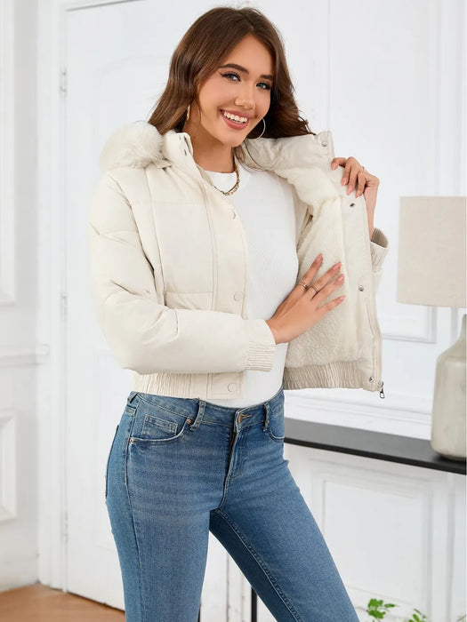 Pocketed Long Sleeve Cropped Hooded Winter Coat - Byyde