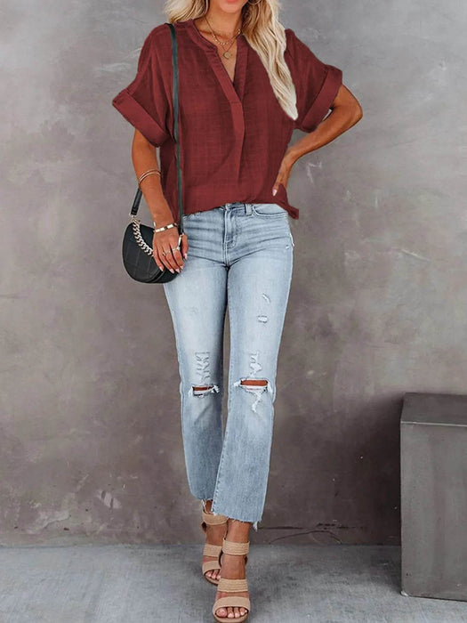Full Size Oversized Notched Casual Shirt Plus Size - Byyde