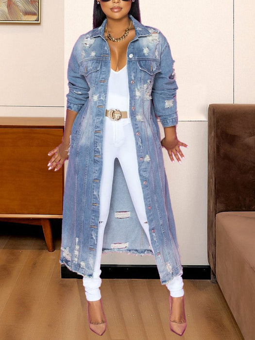 Long Sleeve Raw Hem Denim Jacket - Byyde