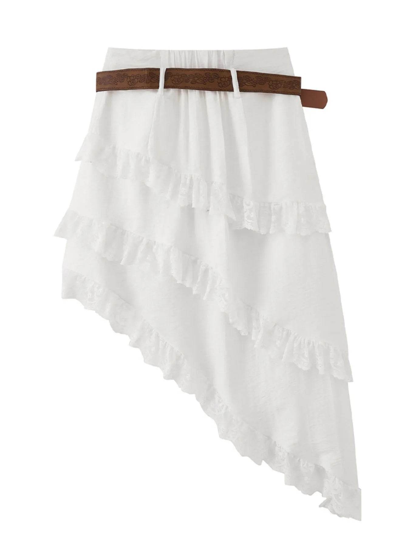 Asymmetrical Lace Ruffle Skirt - Byyde