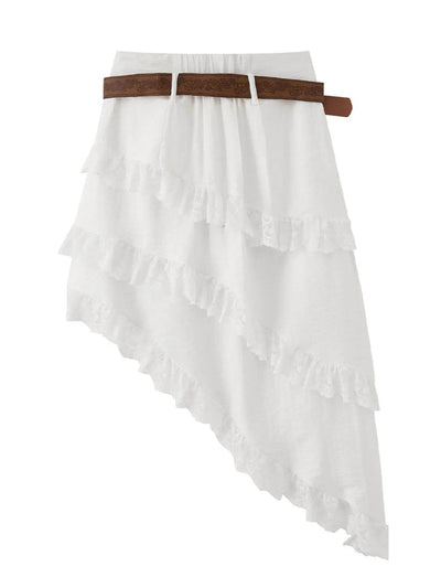 Asymmetrical Lace Ruffle Skirt - Byyde
