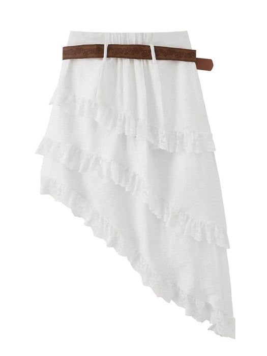 Asymmetrical Lace Ruffle Skirt - Byyde