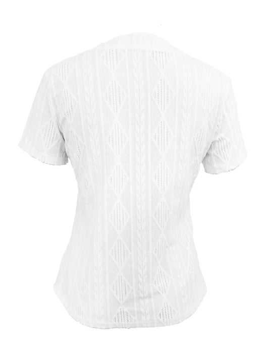 Textured Notched Short Sleeve Blouse - Byyde