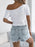 Openwork Single Shoulder Short Sleeve Knit Top - Byyde