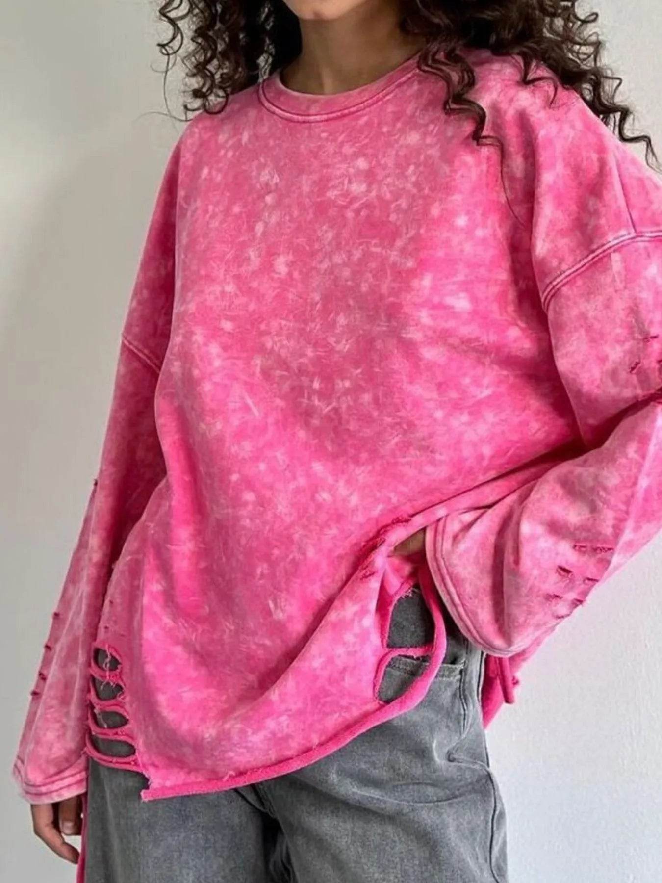 Distressed Oversized Long Sleeve Sweatshirt - Byyde