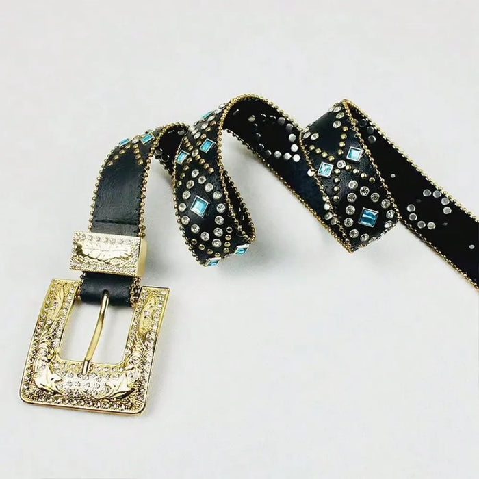 Rhinestone PU Leather Belt - Byyde