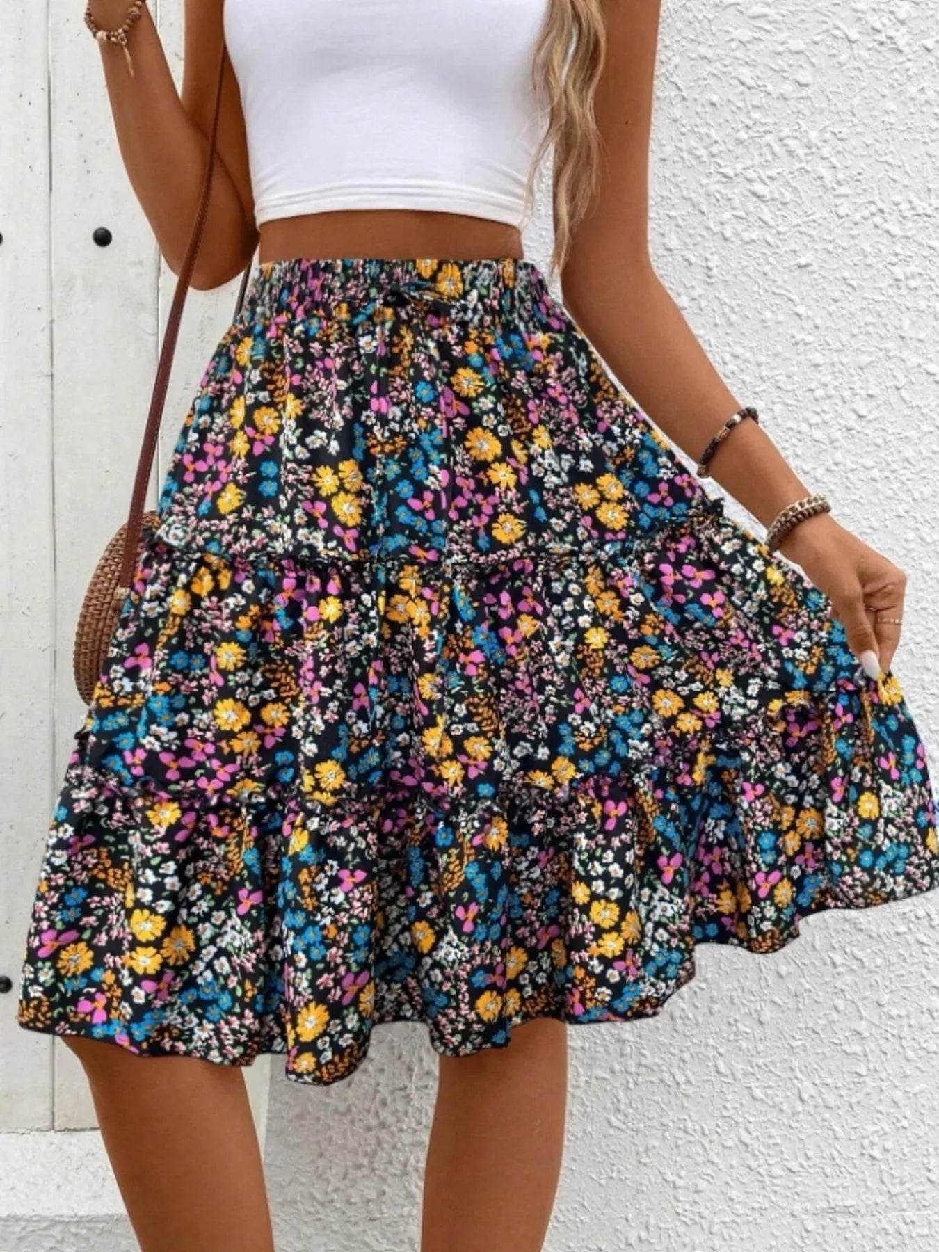 Floral Print Midi Skirt - Byyde