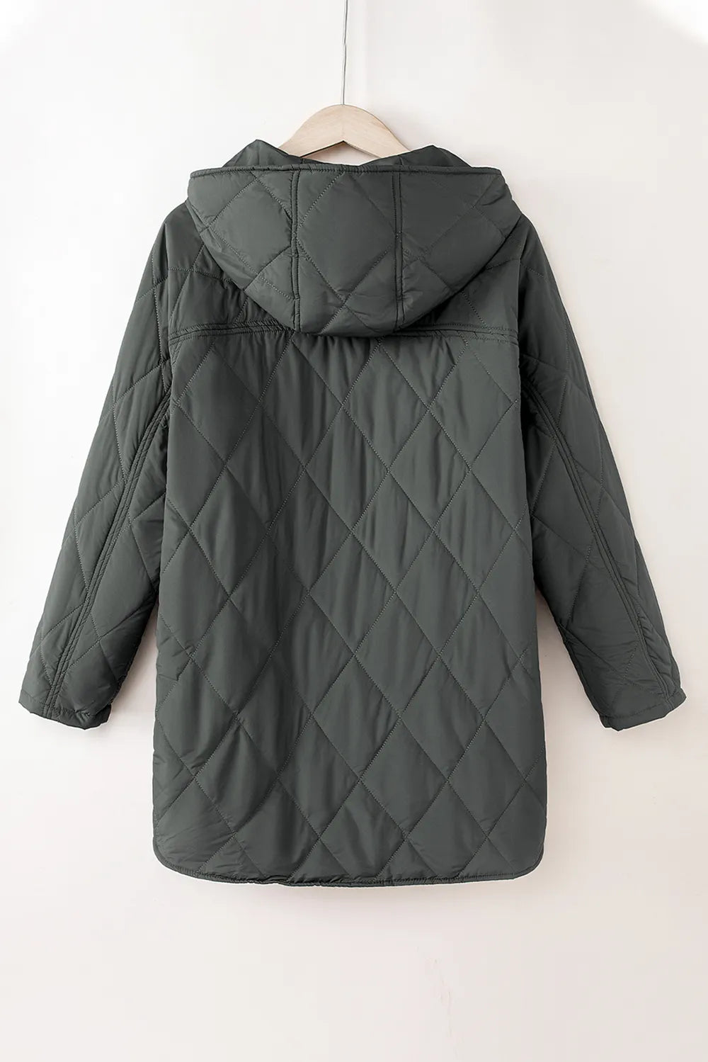 Snap Down Long Sleeve Quilted Winter Coat - Byyde