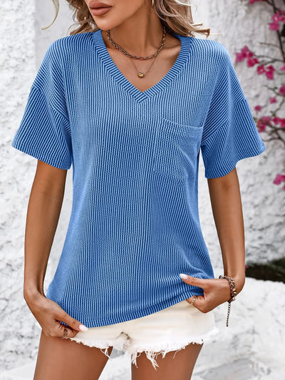Mandy V-Neck Dropped Shoulder T-Shirt - Byyde